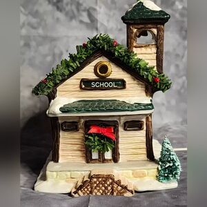 Christmas Valley 1991 Porcelain Lighted School House Christmas Collectors Series